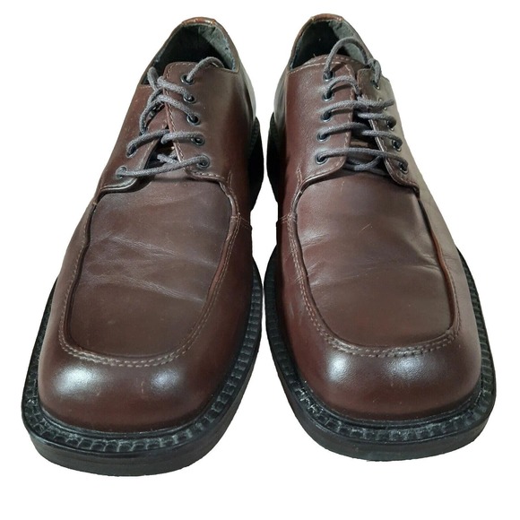 Mens Dress Shoes 9M Brown Leather Derby Oxford Square Apron Toe Lace Up Unlisted - Picture 2 of 9
